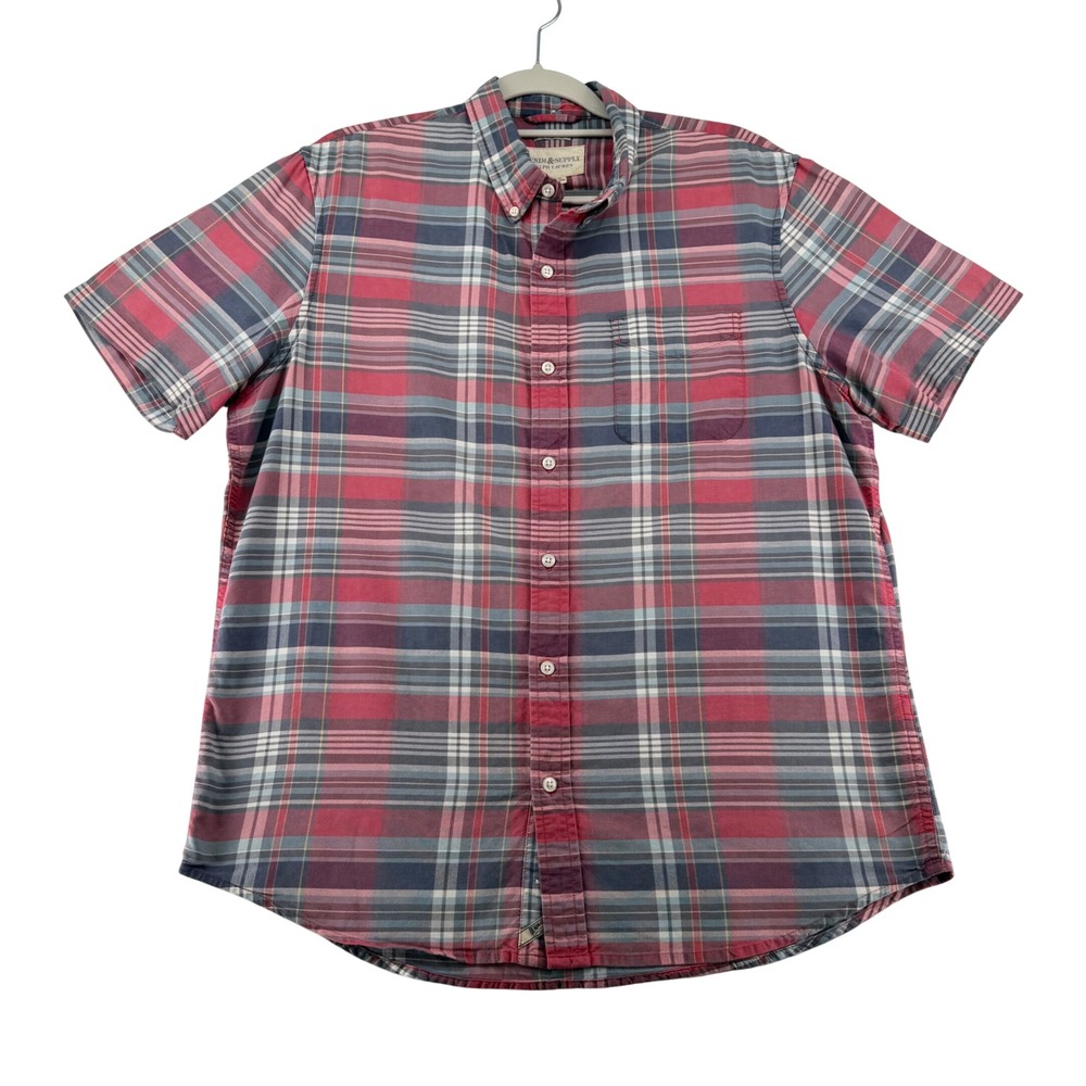 Denim & Supply Ralph Lauren Plaid Button Down Mens Large Short Sleeve Red Blue